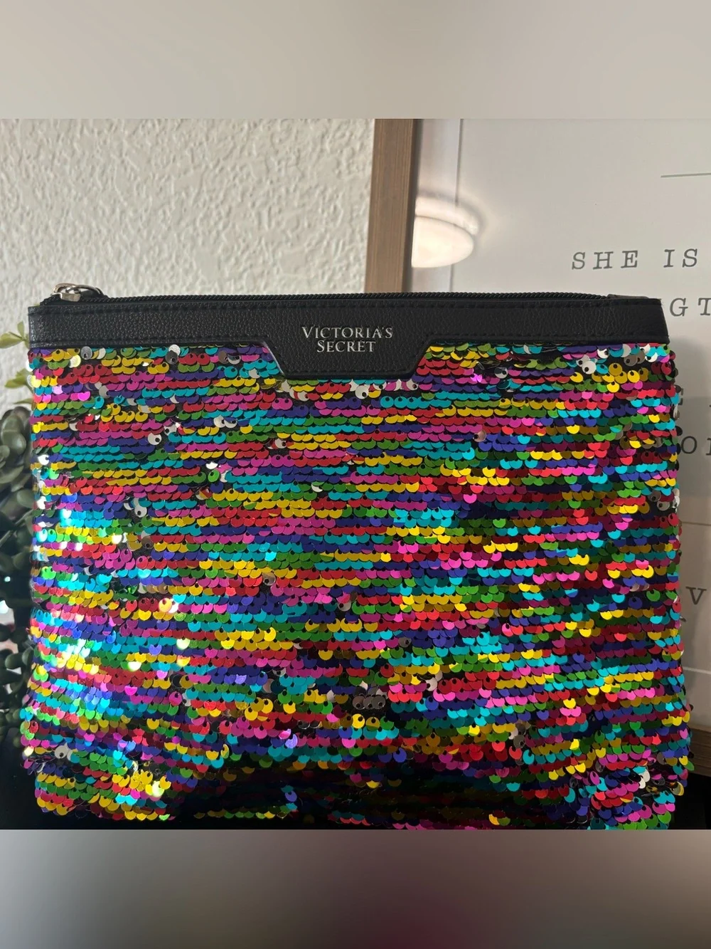 Victoria's Secret Changeable Silver $ Multicolor Sequin Pouch